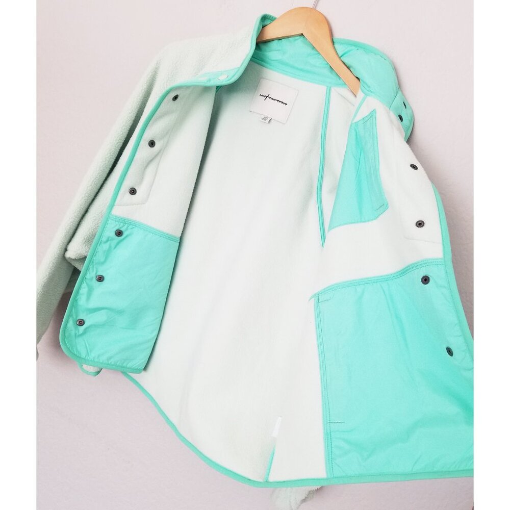 American Eagle Overesized Fleece Sherpa Snap Jacket Size M Mint Green Sea Foam - Picture 11 of 16